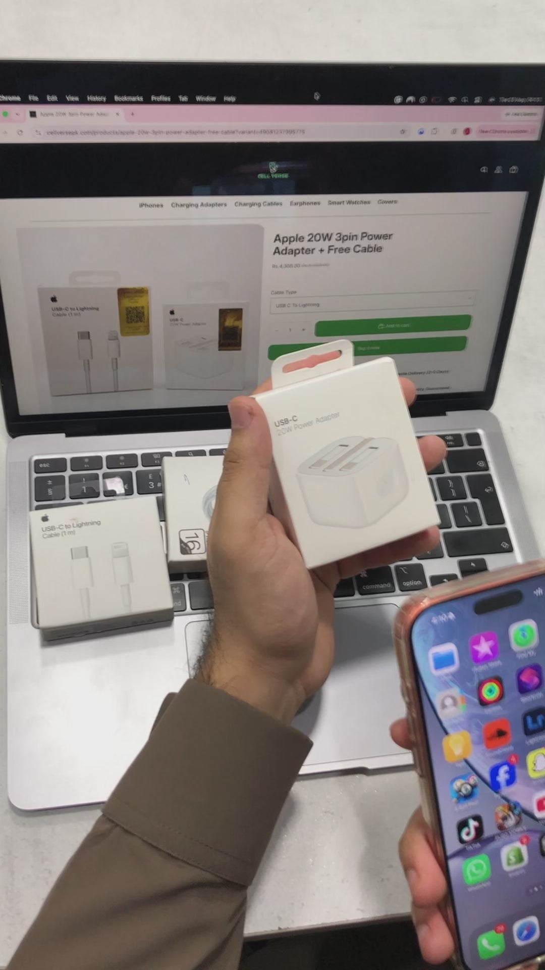 Apple 20W 3-Pin NFC Verified Power Adapter + Free Cable